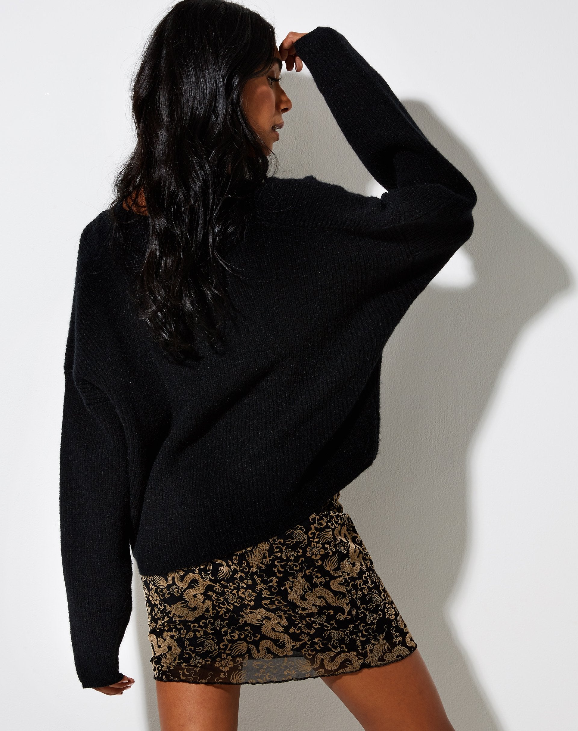 Image de la mini-jupe Kinnie en noir Mesh Tan Dragon Flock