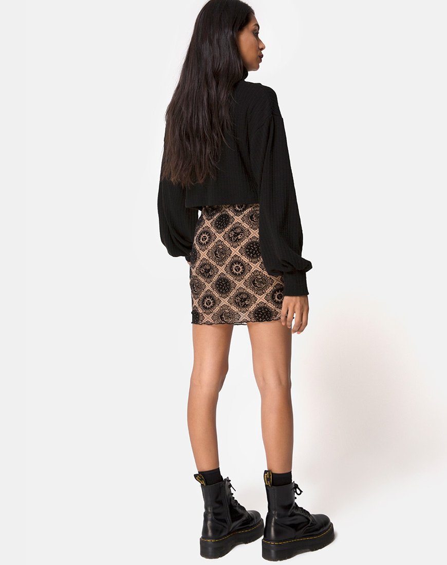 Image of Kinnie Mini Skirt in Taupe Net with Black Sign Flock