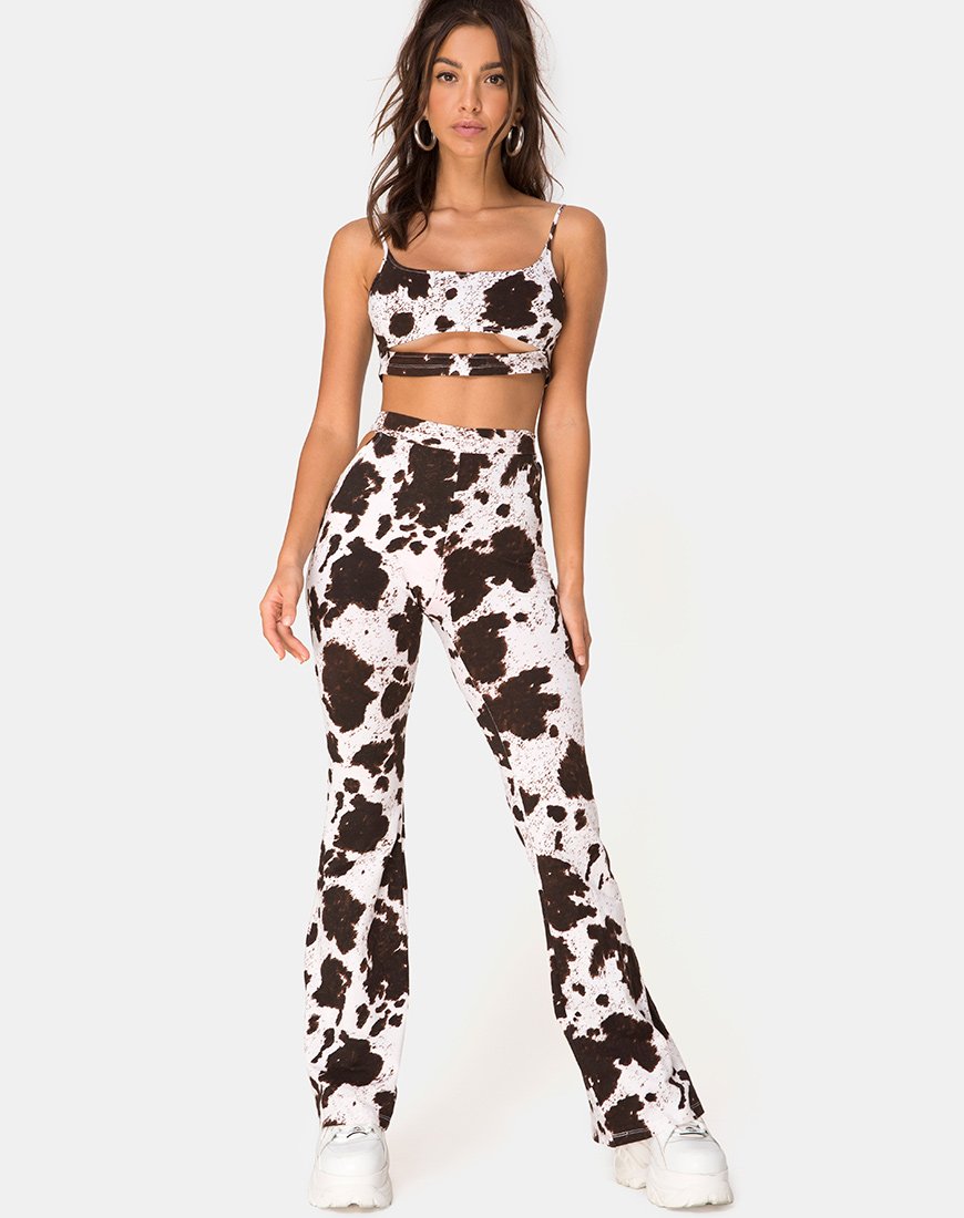 Pantalon Kiva en peau de vache marron et blanc