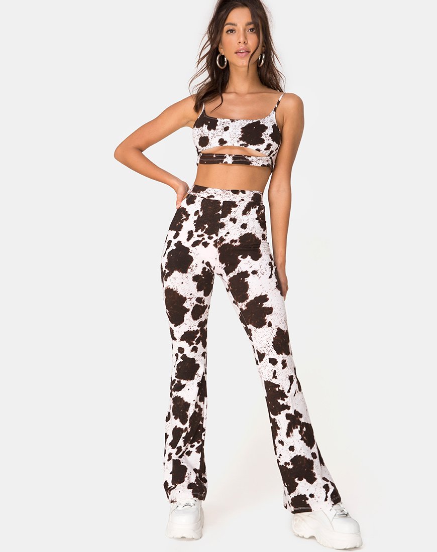 Image du pantalon Kiva en peau de vache marron et blanc