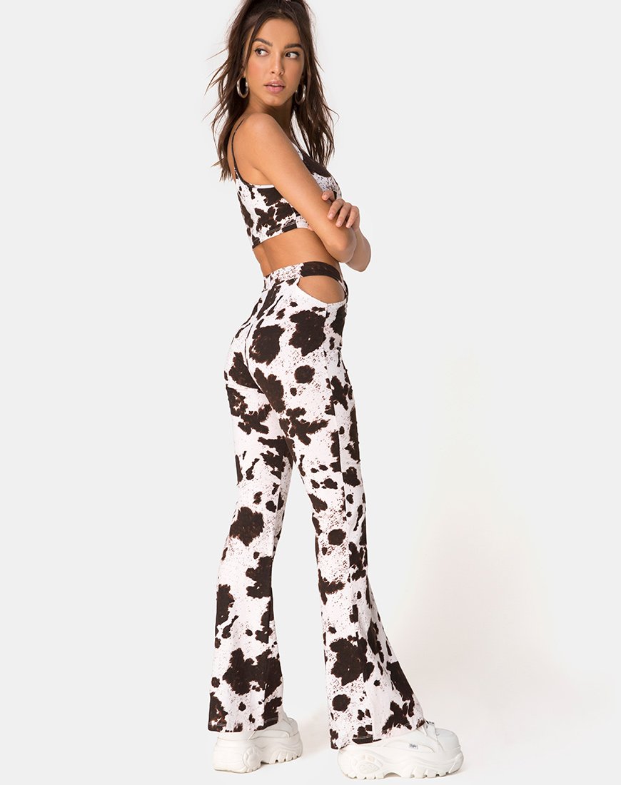 Image du pantalon Kiva en peau de vache marron et blanc