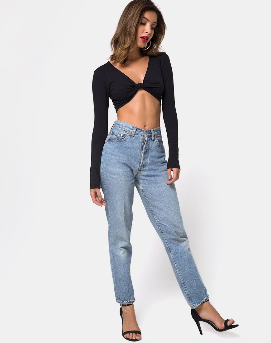 Image de Knotie Crop Top à manches longues en noir