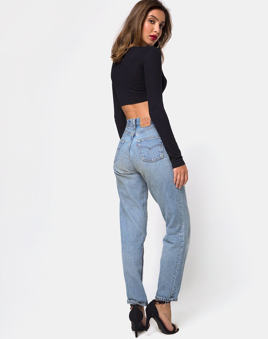 Image de Knotie Crop Top à manches longues en noir