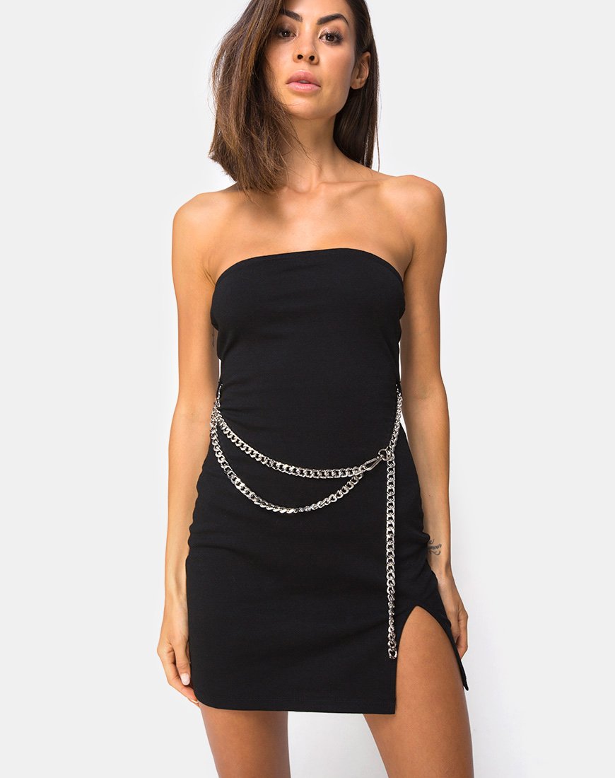 Mini robe Koenig en noir avec chaîne en argent