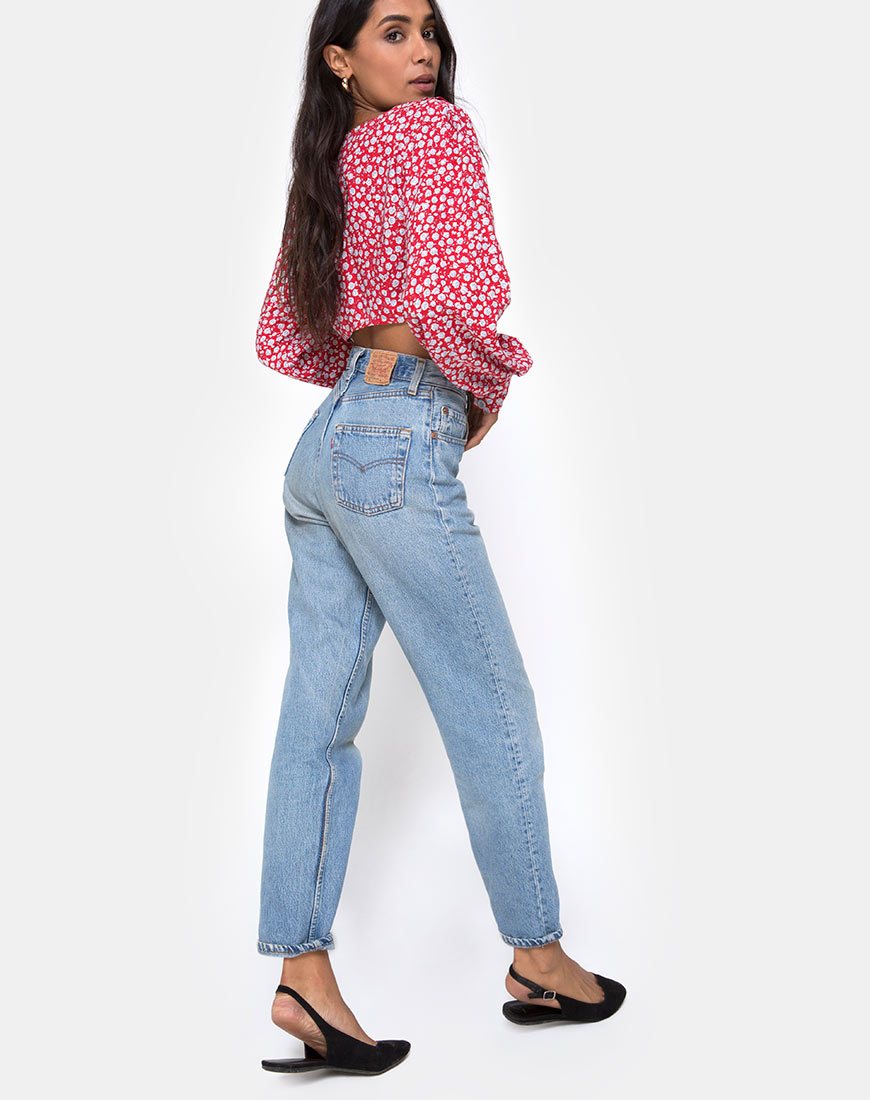 Image de Koniva Crop Top in Ditsy Rose Red and Silver