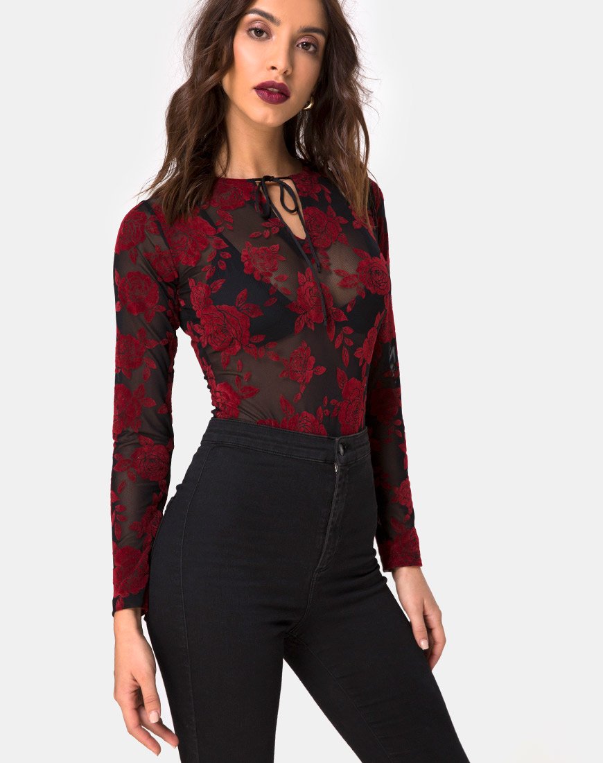 Image de Korina Bodice in Romantic Red Rose Flock