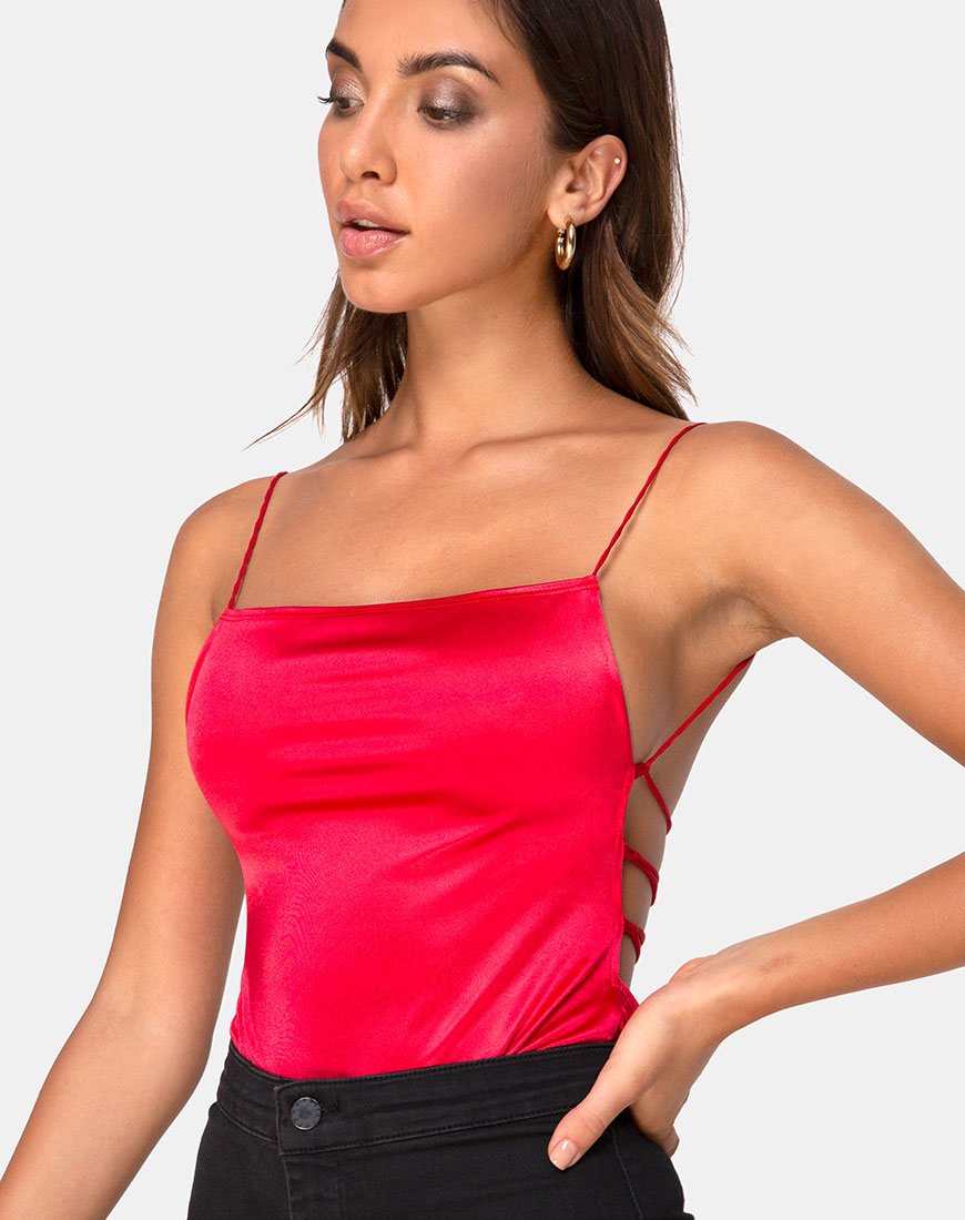 Corsage Koza en satin rouge