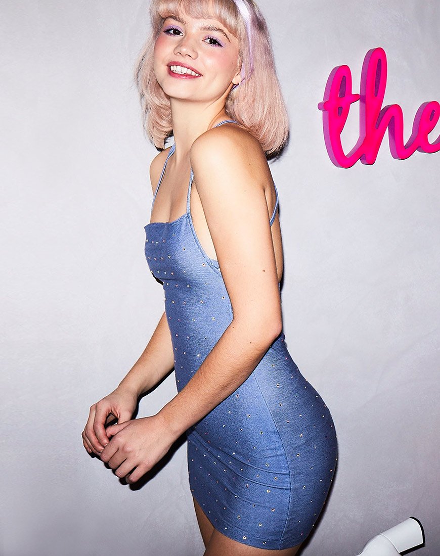Robe Kozue en denim bleu Hot Fix