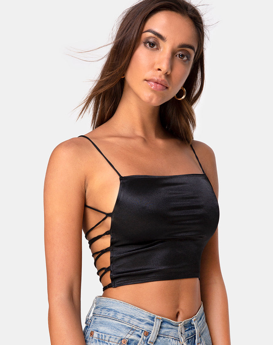 Image de Ozka Crop Top in Satin Black