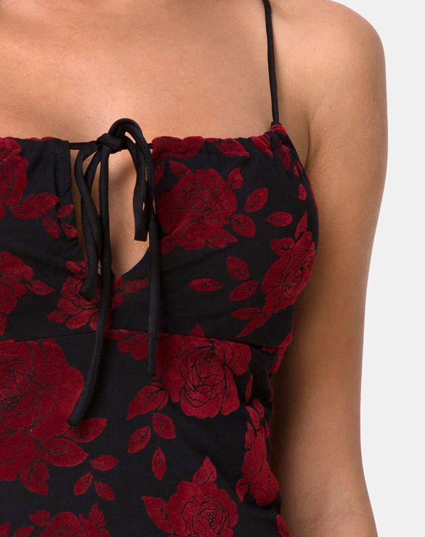 Image de Kumin Bodycon Dress in Romantic Red Rose Flock