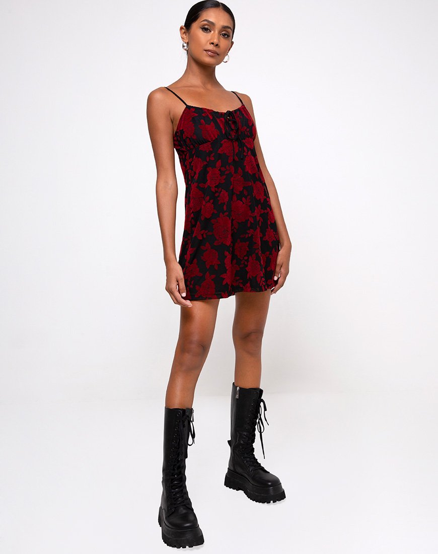 Image de Kumala Dress in Romantic Red Rose Flock