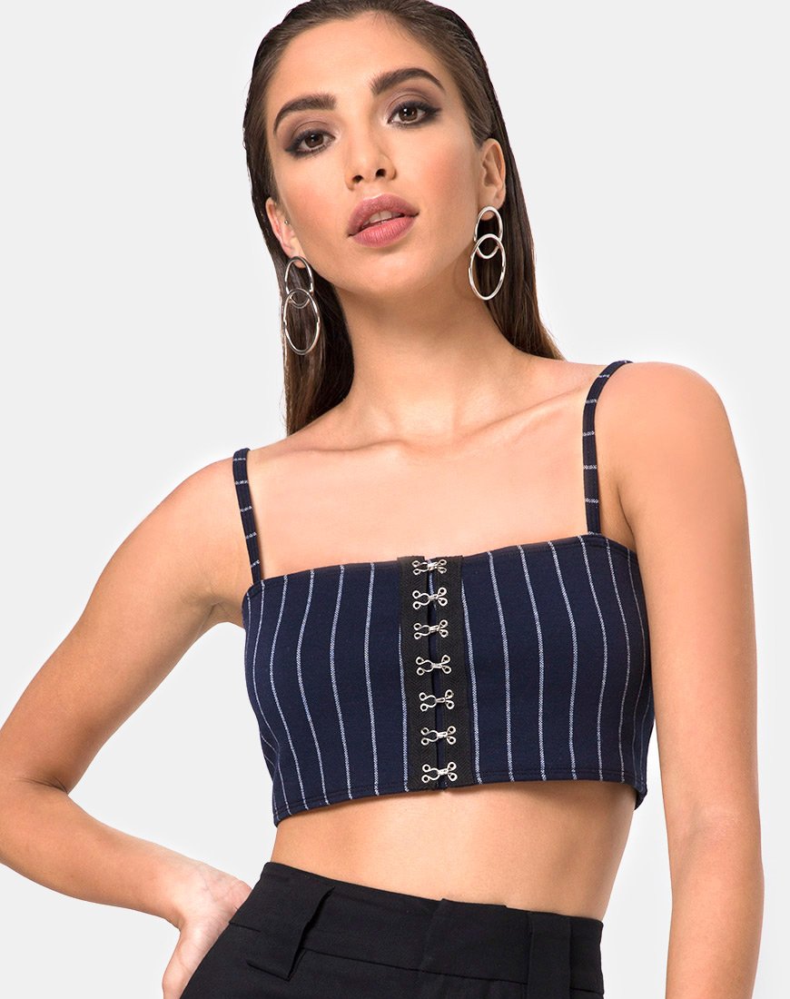 Image de Kyga Crop Top In Navy Pinstripe