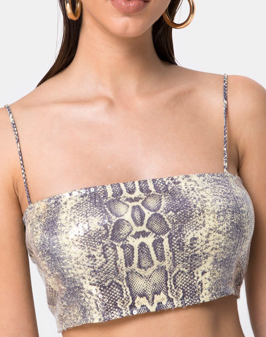 Image de Kylie Crop Top in Acid Snake Clear Sequin