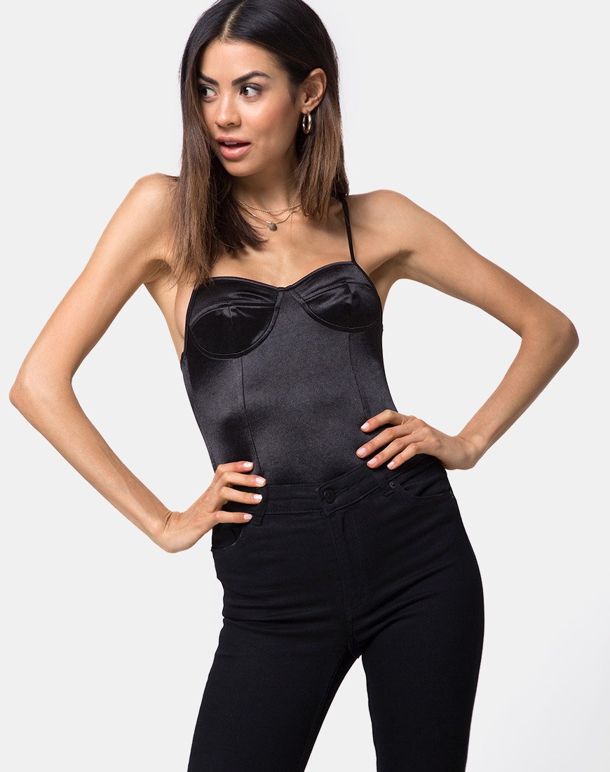 Lalani Bodice en satin spandex noir