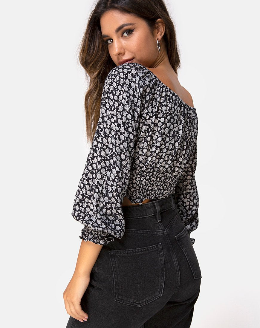 Image de Lancer Crop Top in Ditsy Rose Black