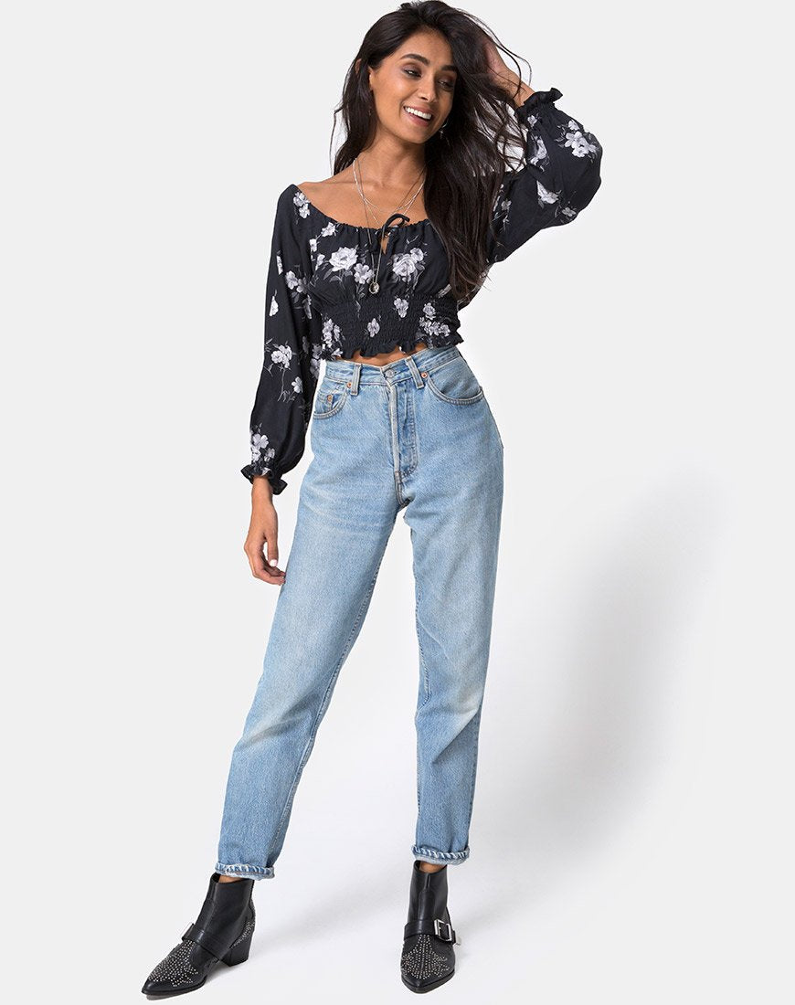 Image de Lancer Crop Top in Mono Flower Black