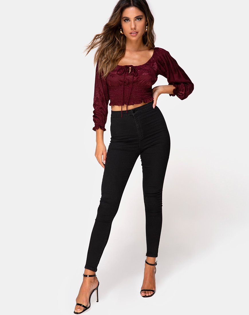Image de Lancer Crop Top in Satin Rose Burgundy