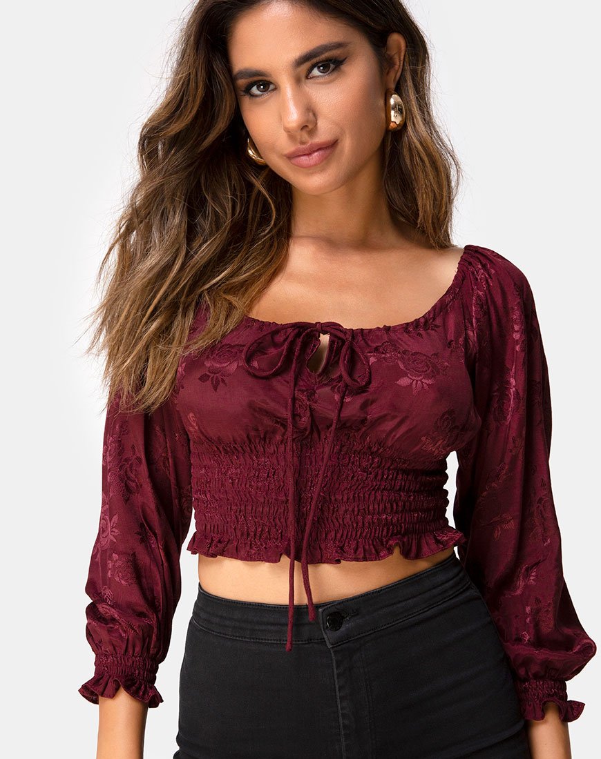 Image de Lancer Crop Top in Satin Rose Burgundy