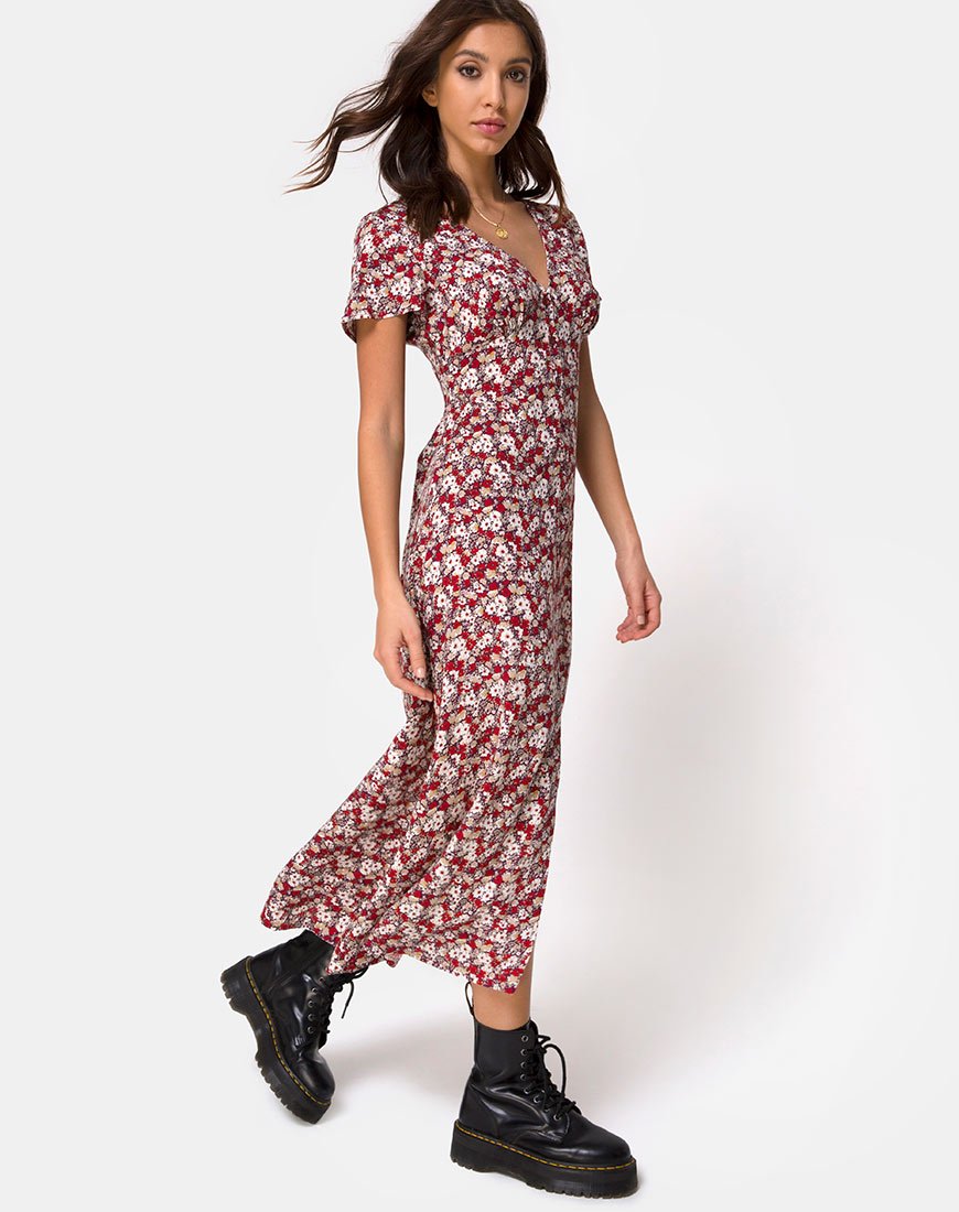 Image of Larin Midi Dress in Floral Charm Red