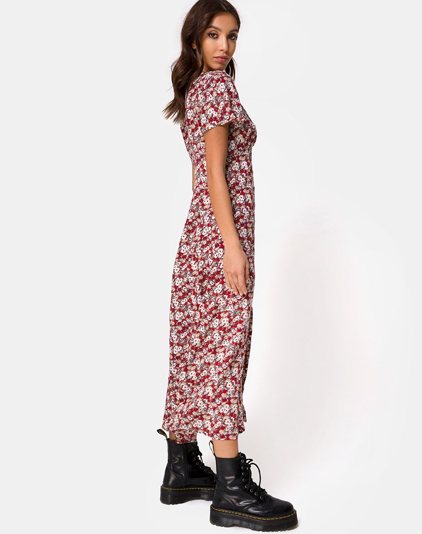 Image of Larin Midi Dress in Floral Charm Red