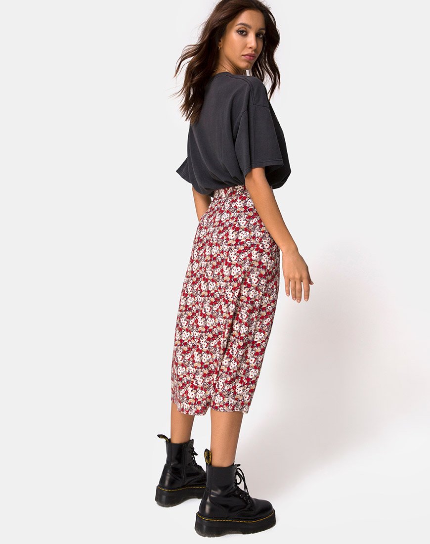 Jupe midi Saika, Floral Charm Red