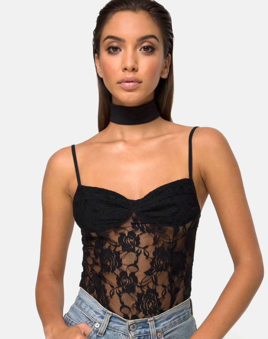 Corsage Lanti en dentelle rose noire