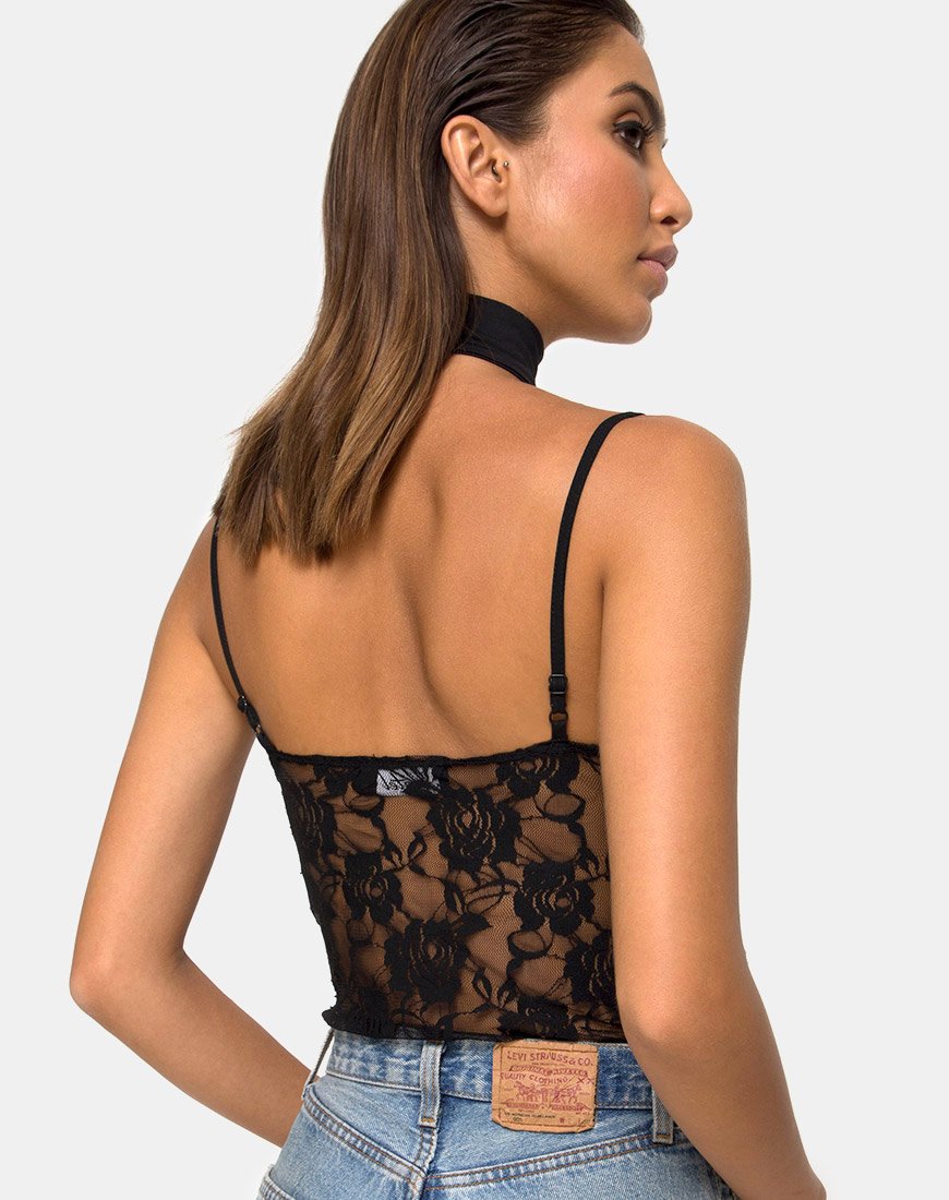 Corsage Lanti en dentelle rose noire