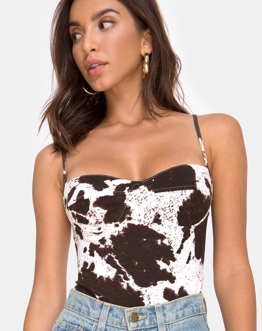 Image de Lanti Bodice en peau de vache marron et blanche