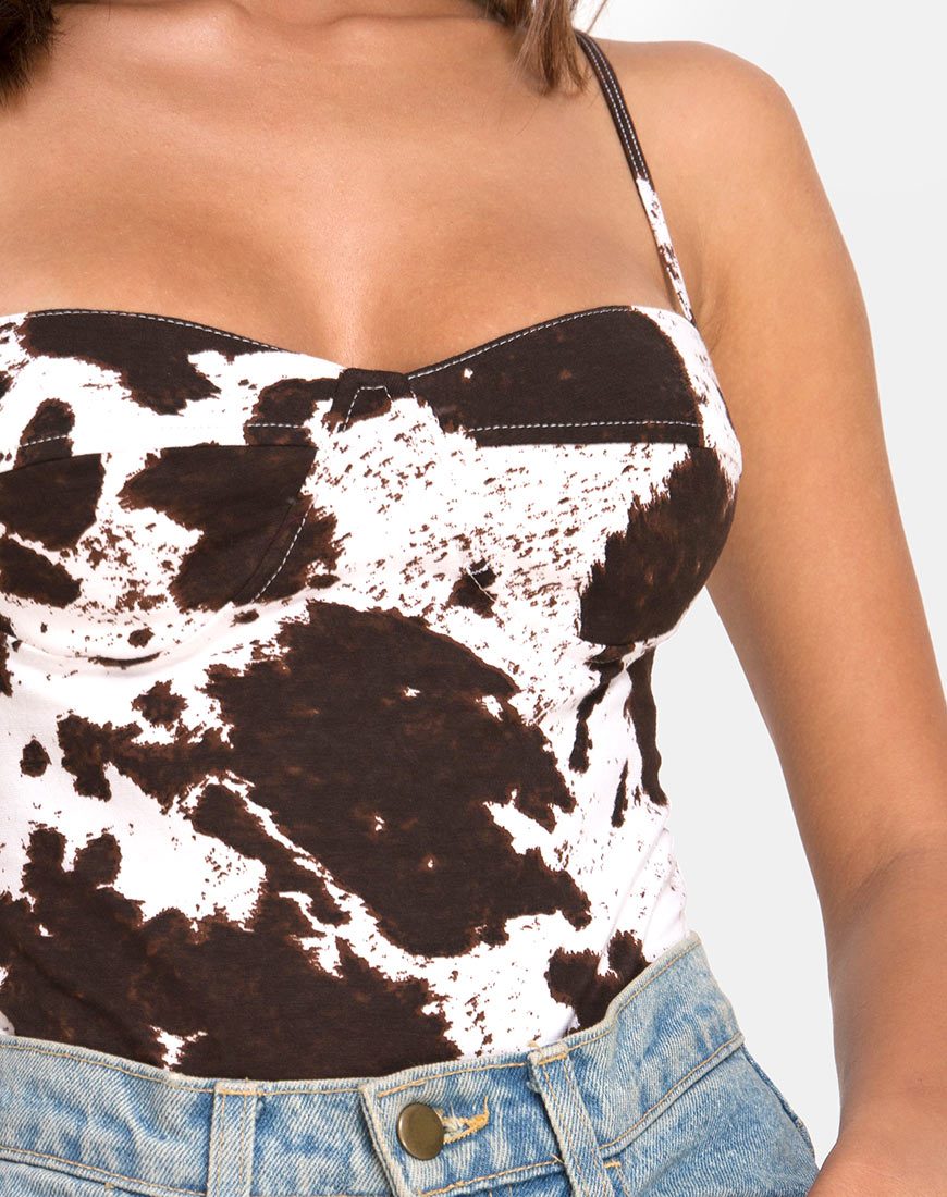 Image de Lanti Bodice en peau de vache marron et blanche
