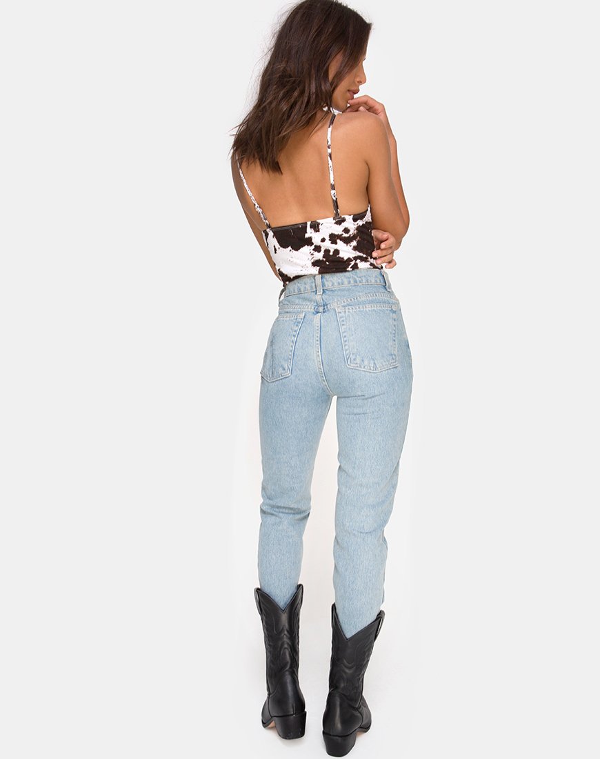 Image de Lanti Bodice en peau de vache marron et blanche