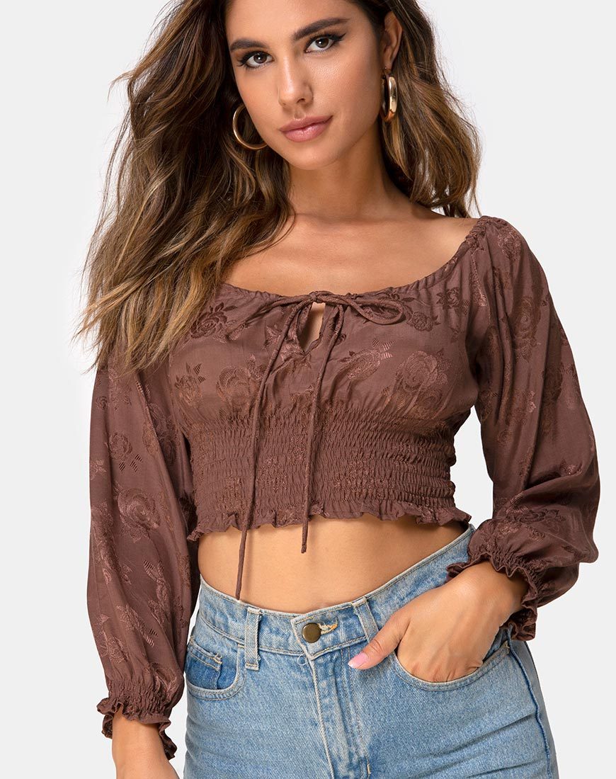 Image de Lancer Crop Top in Satin Rose Chocolate