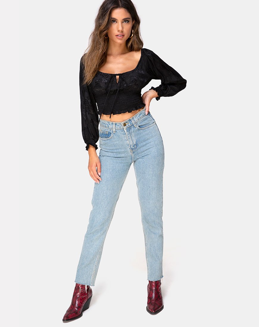 Image de Lancer Crop Top in Satin Rose Black