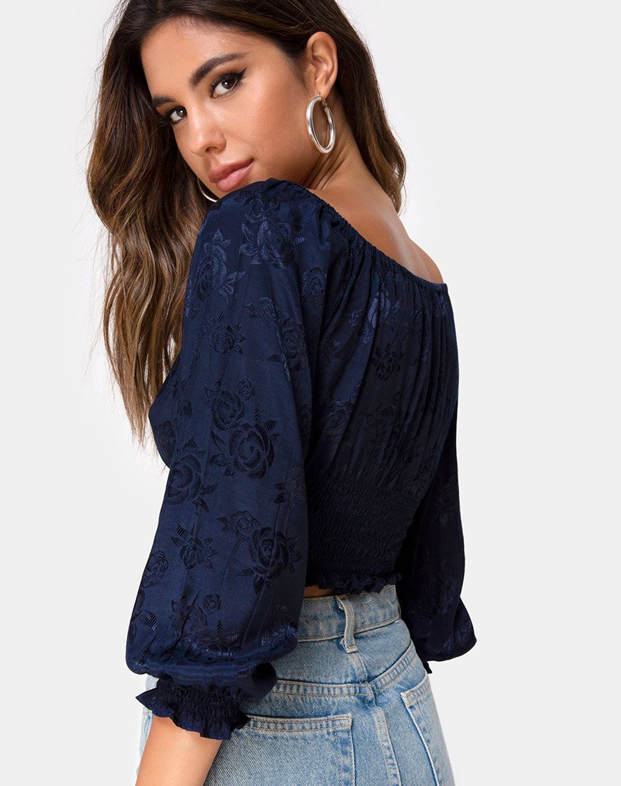 Image de Lancer Crop Top in Satin Rose Navy