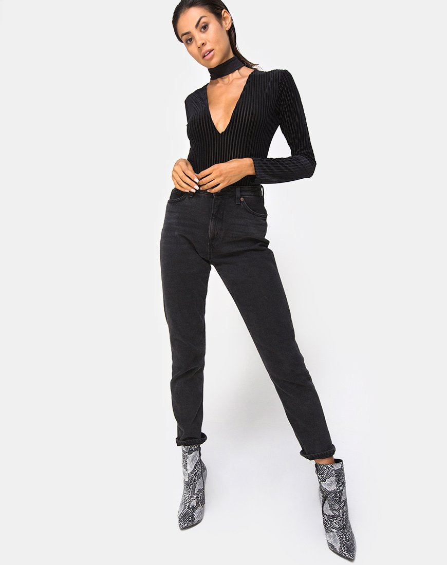 Image of Lao Plunge Bodice in Black Sheer Stripe