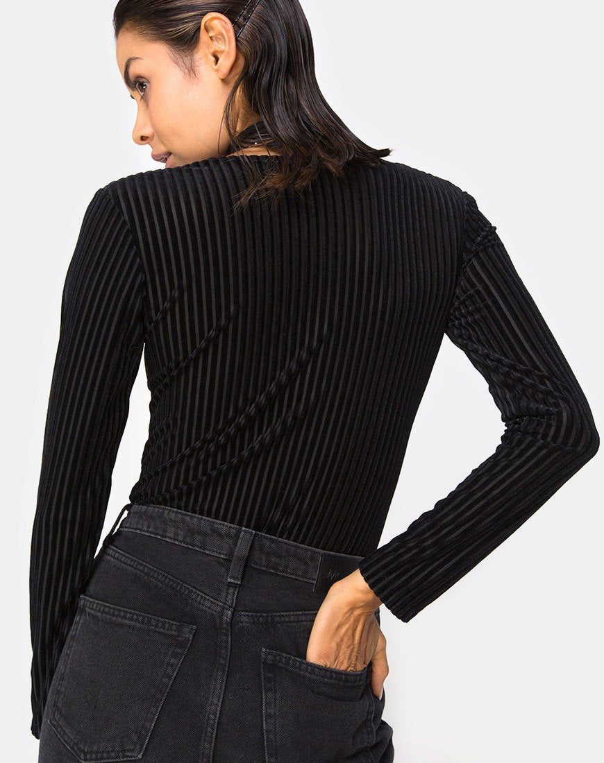 Lao - Corsage plongeant à rayures noires transparentes