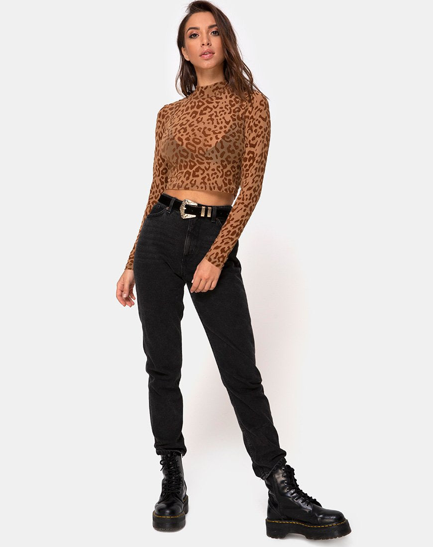 Image de Lara Crop Top in Animal Flock Tan Brown