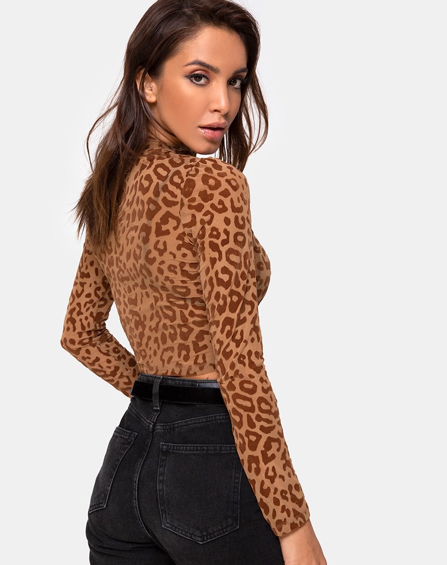 Image de Lara Crop Top in Animal Flock Tan Brown