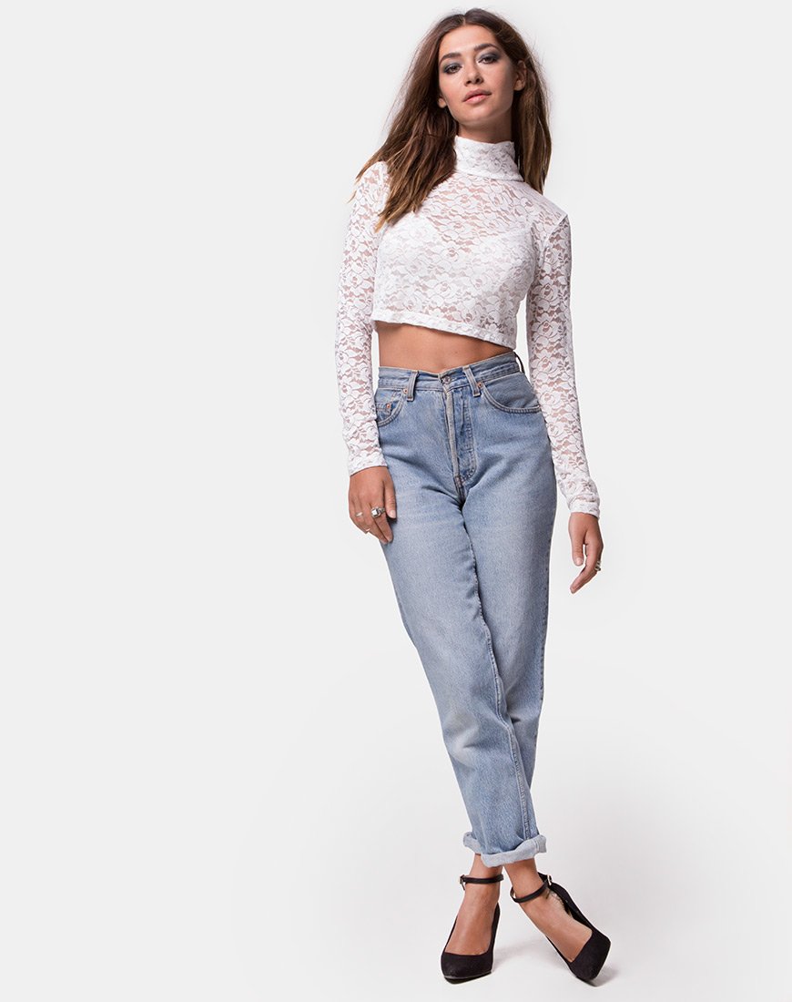 Image de Lara Crop Top in Rose Lace White
