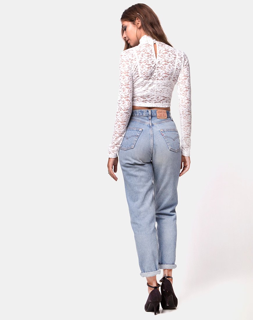 Image de Lara Crop Top in Rose Lace White