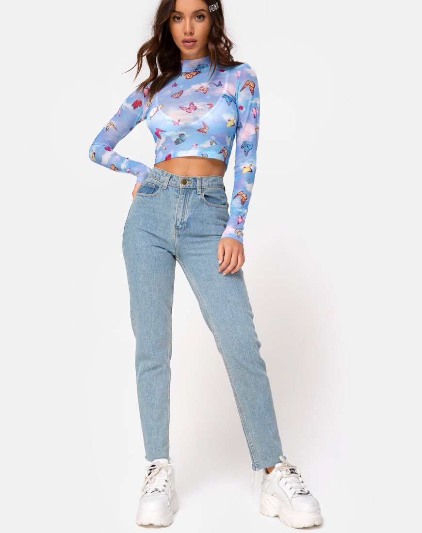 Image de Lara Top in Mesh Blue Butterfly