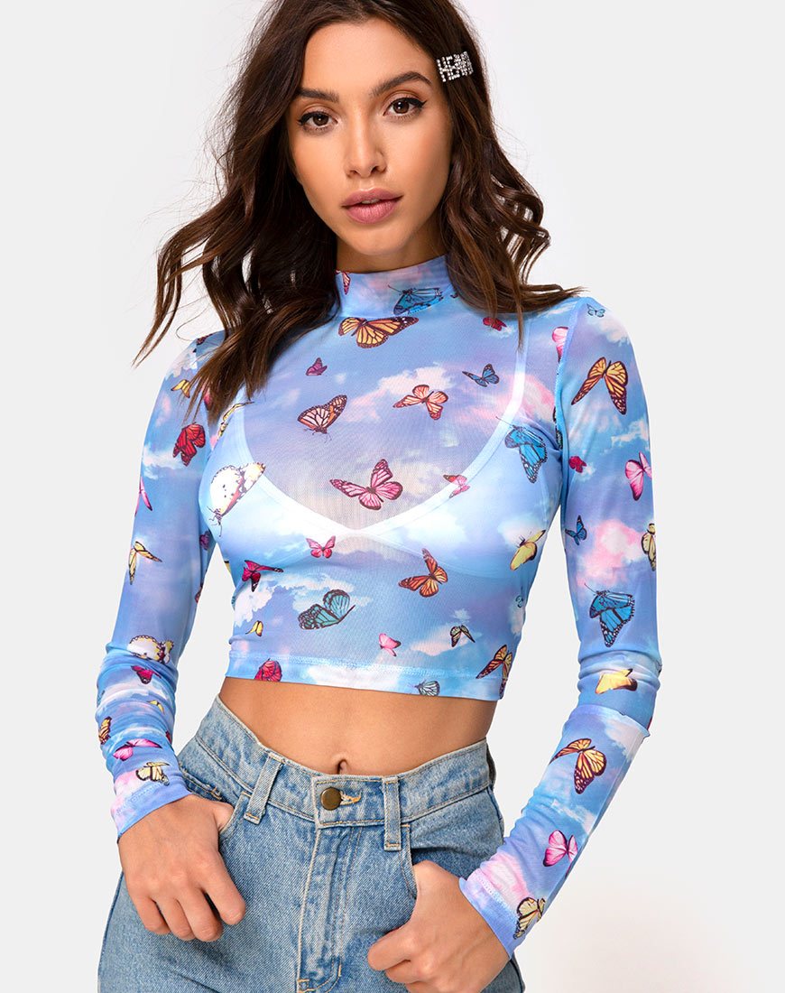 Top Lara en maille bleu papillon