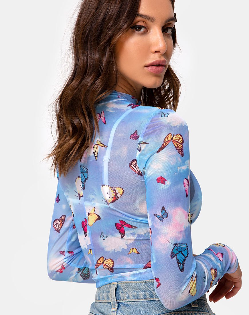 Top Lara en maille bleu papillon