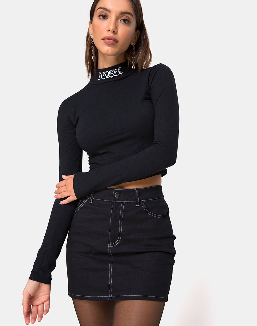 Jupe-culotte Lara en noir avec broderie Angel