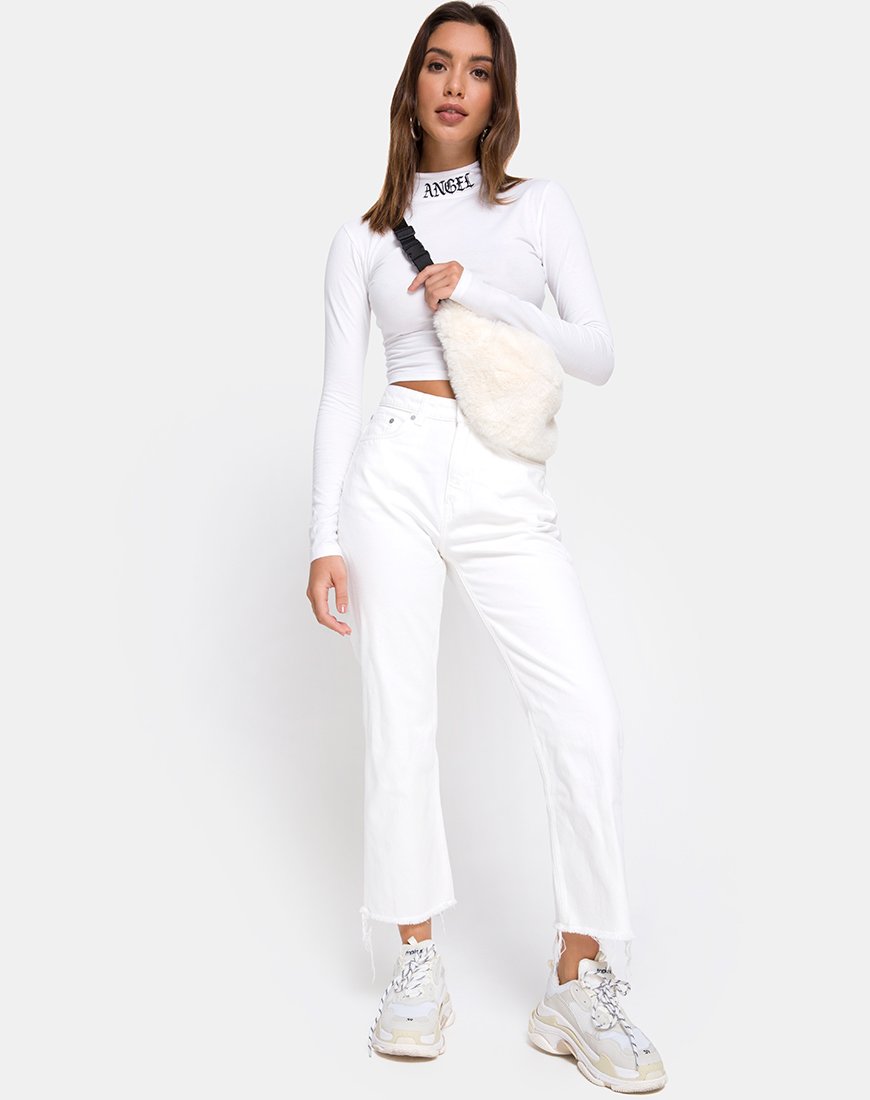 Jupe-culotte Lara en blanc avec broderie ange