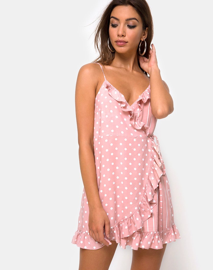 Lasky Slip Dress in Spot Stripe Pink and White (Robe à pois à rayures roses et blanches)