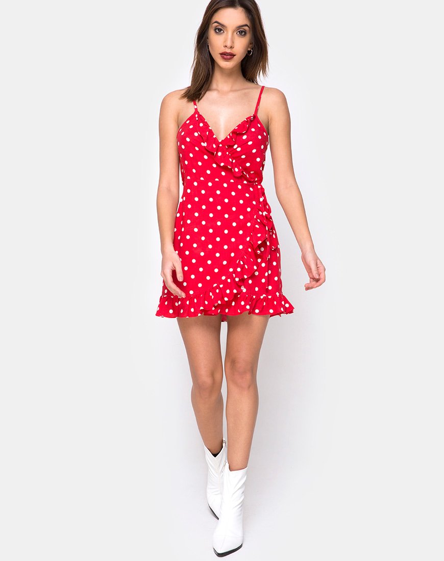 Image de la robe Lasky en polka moyen rouge et blanc