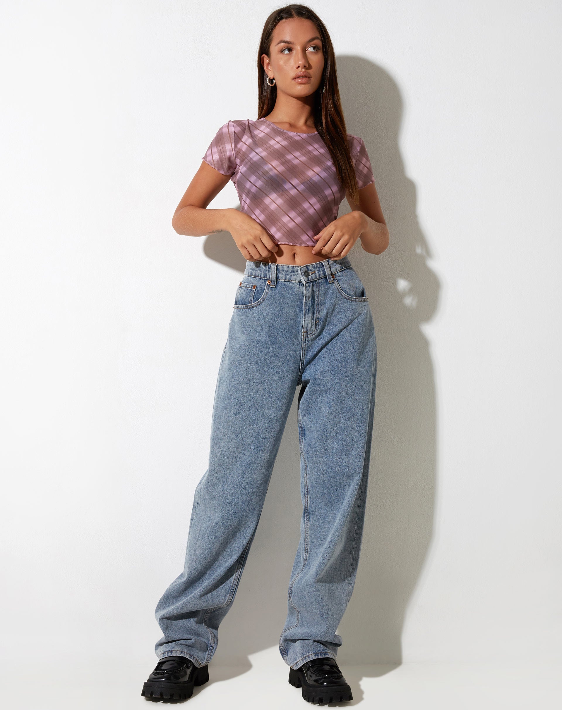 image de Tiney Crop Top in Pink Blurred Check