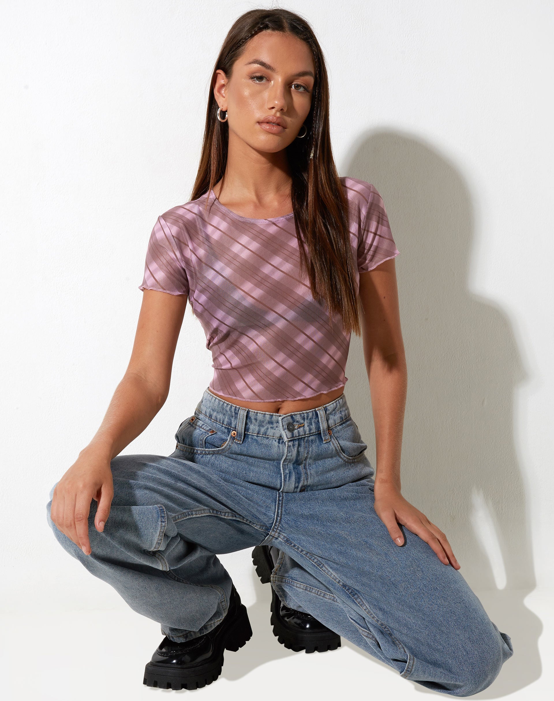 image de Tiney Crop Top in Pink Blurred Check