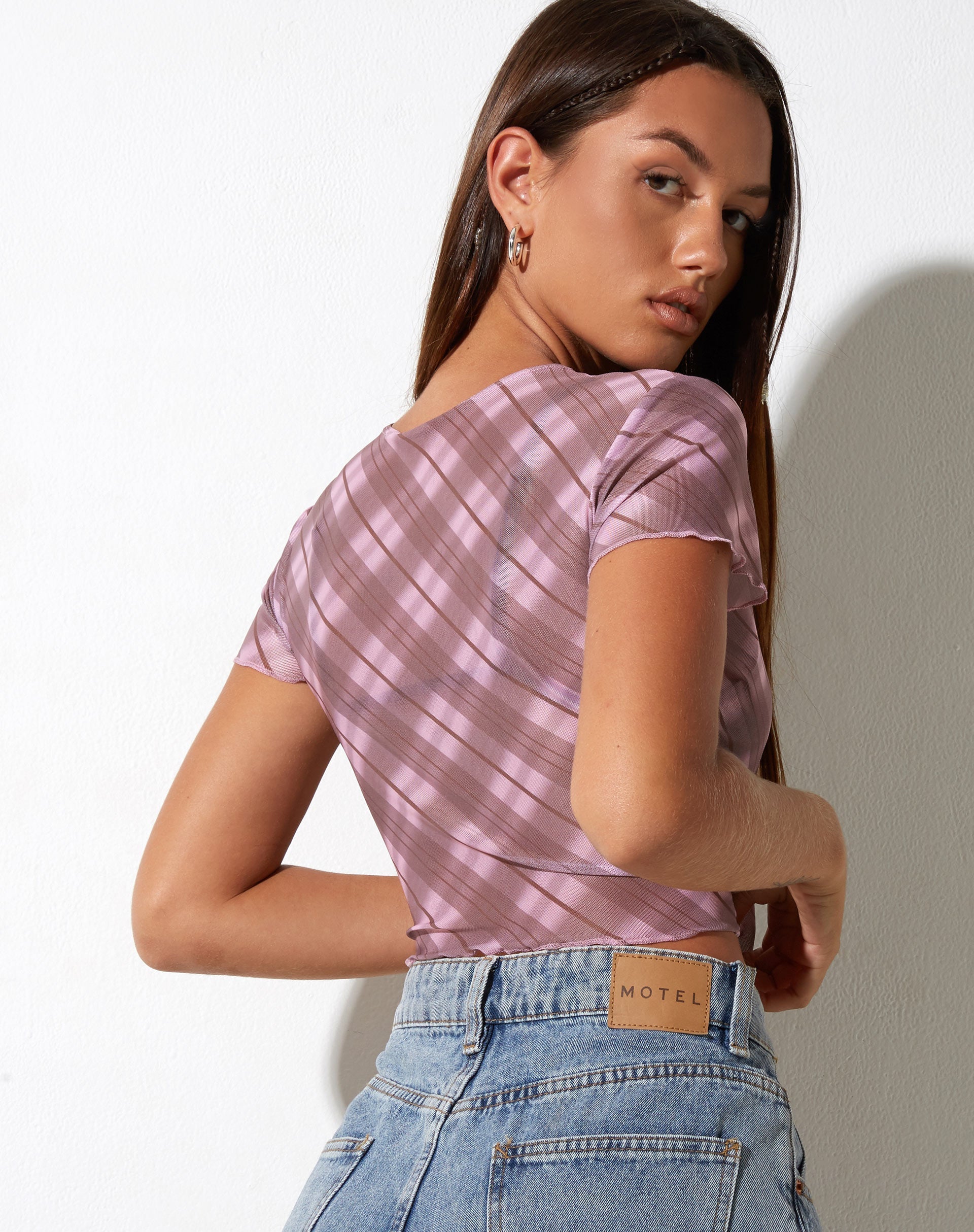 image de Tiney Crop Top in Pink Blurred Check