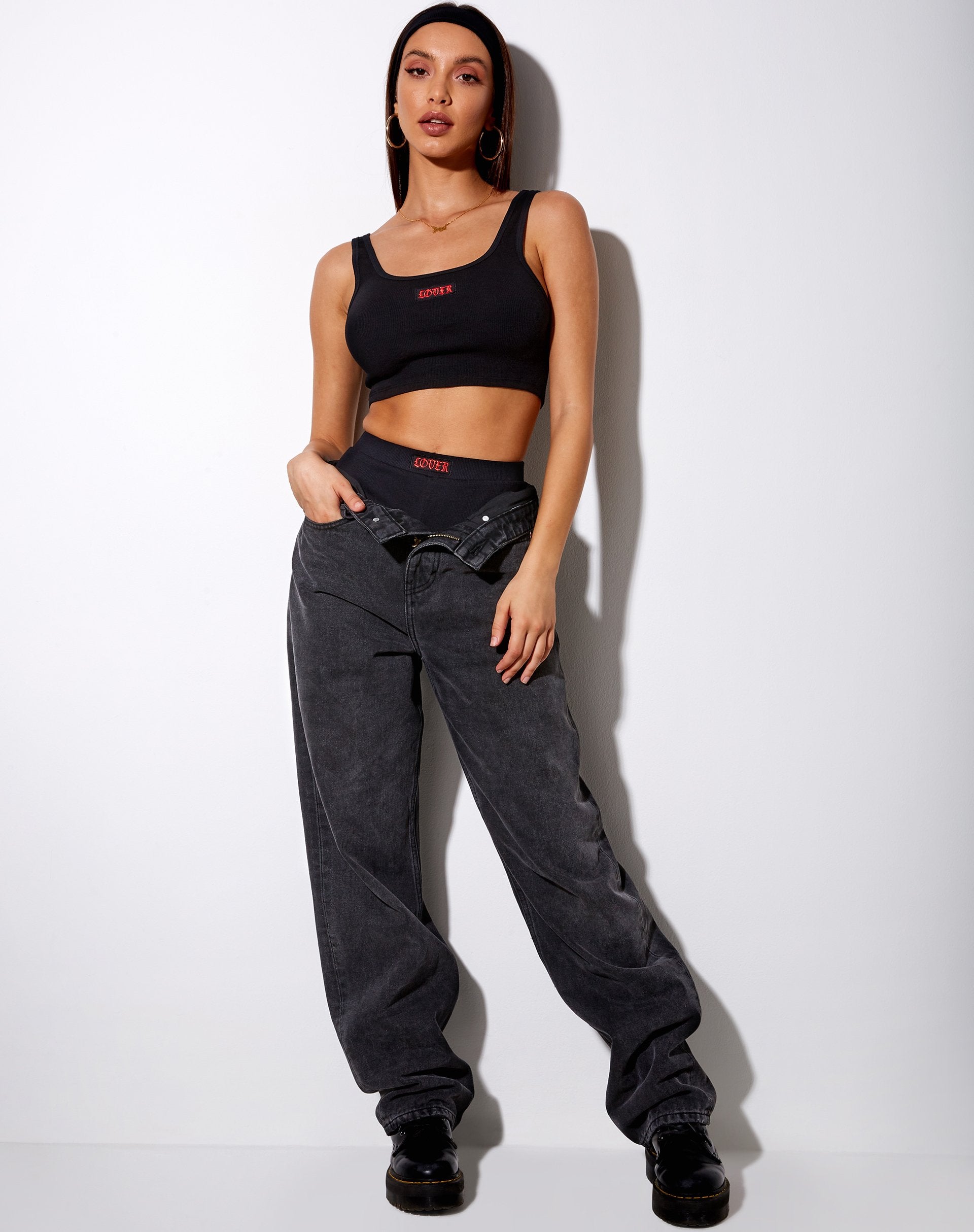 Image de Lathi Crop Top in Rib Black Lover Embro